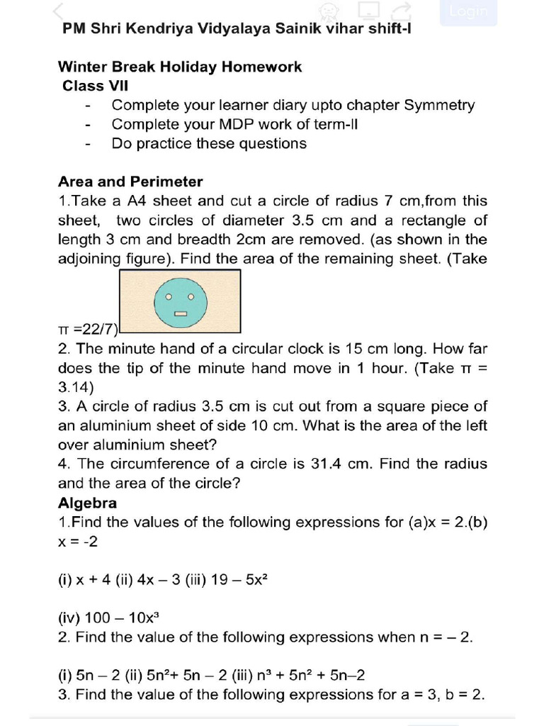 Class 7 Mathematics Winter Break Homework | PDF