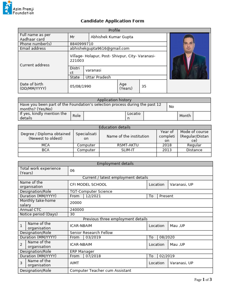 Candidate Application Form for Employment | PDF