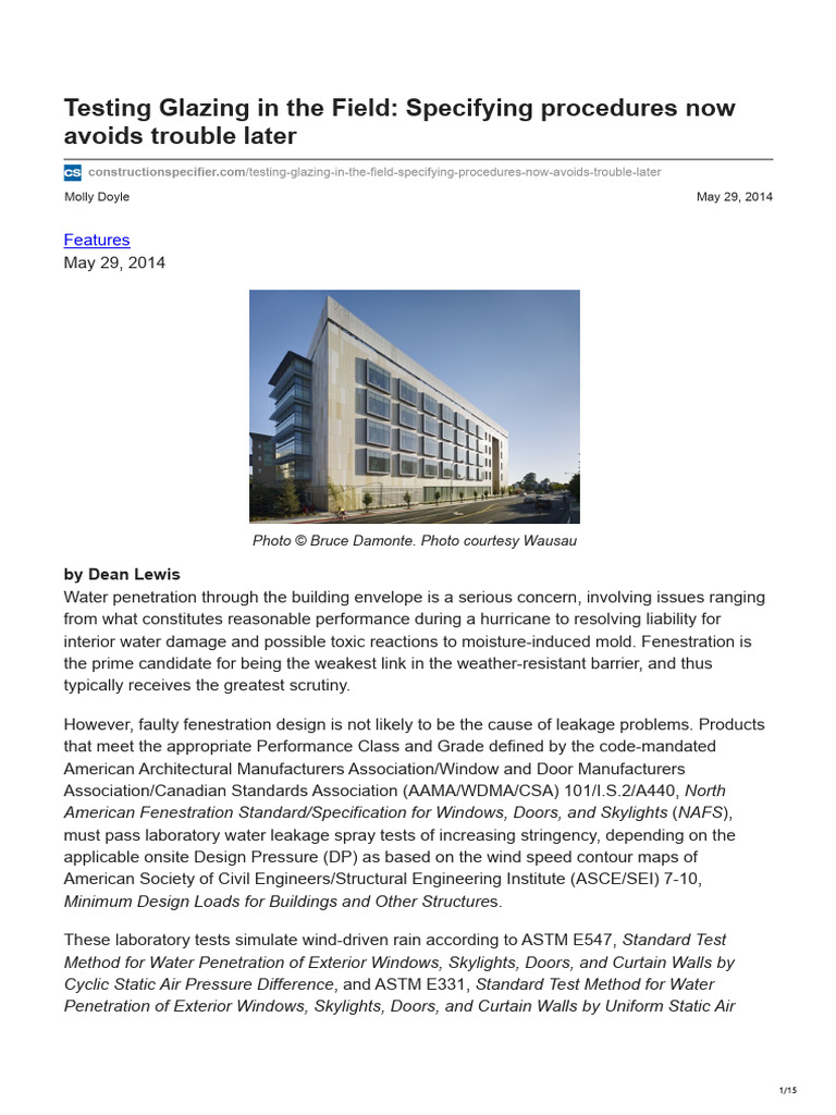 Field Testing Procedures for Glazing | PDF | Window | Pressure