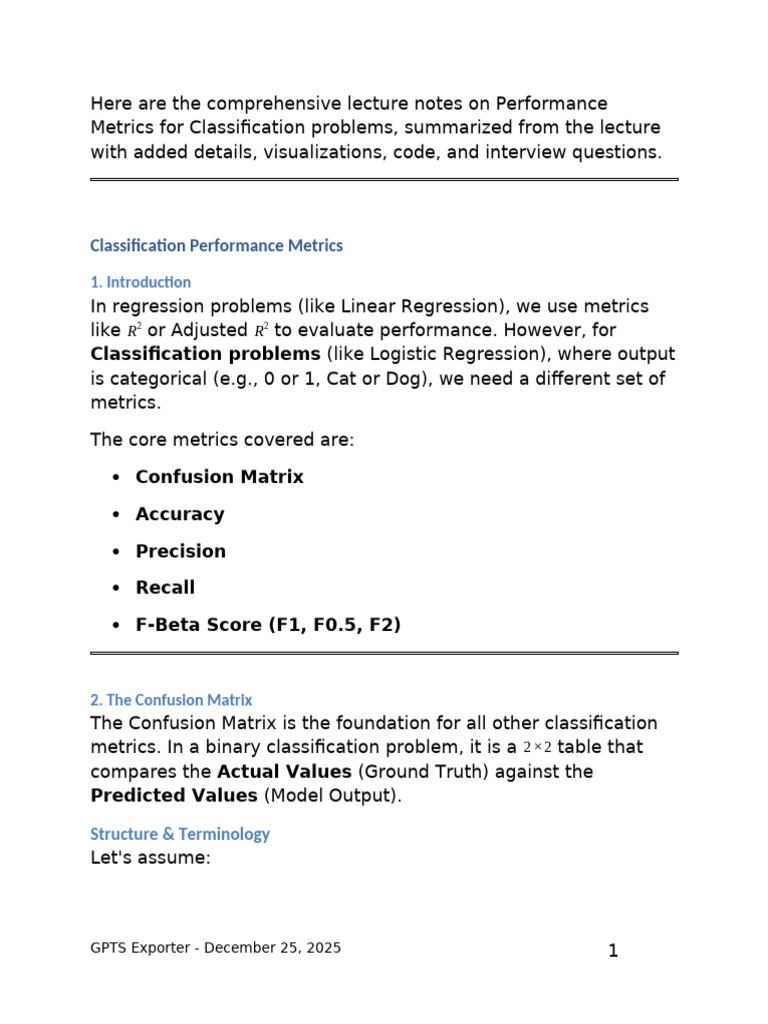 Classification Performance Metrics Guide | PDF | Sensitivity And ...