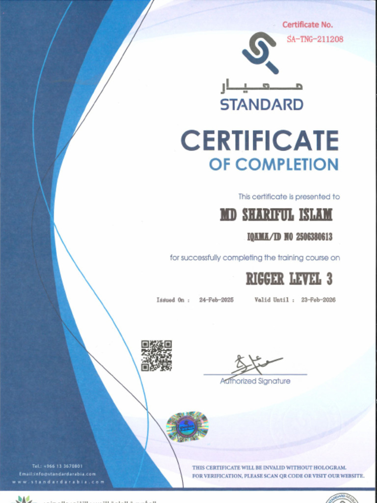 Standard Cert - MD Shariful Islam | PDF