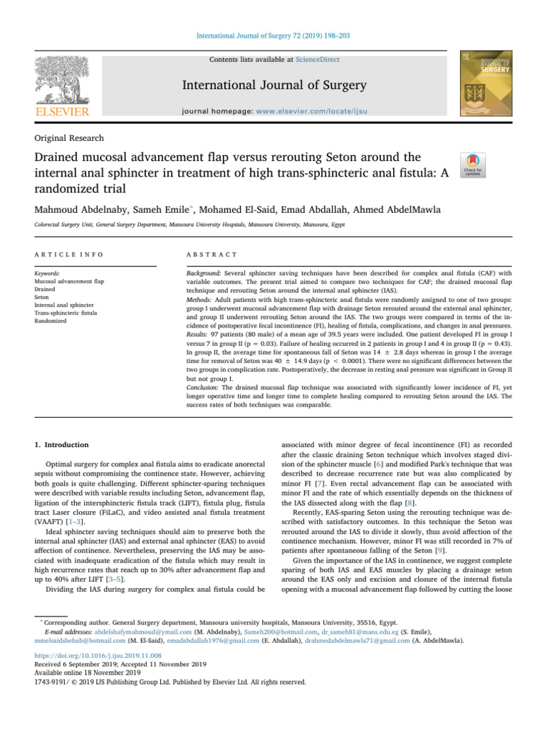 Mucosal Flap vs Seton for Anal Fistula | PDF | Diseases And Disorders ...