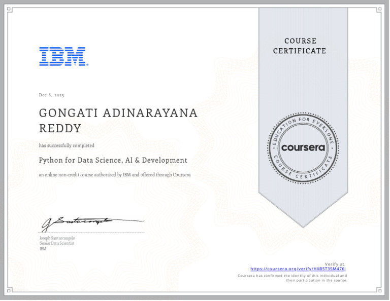 IBM Python Course Completion Certificate | PDF