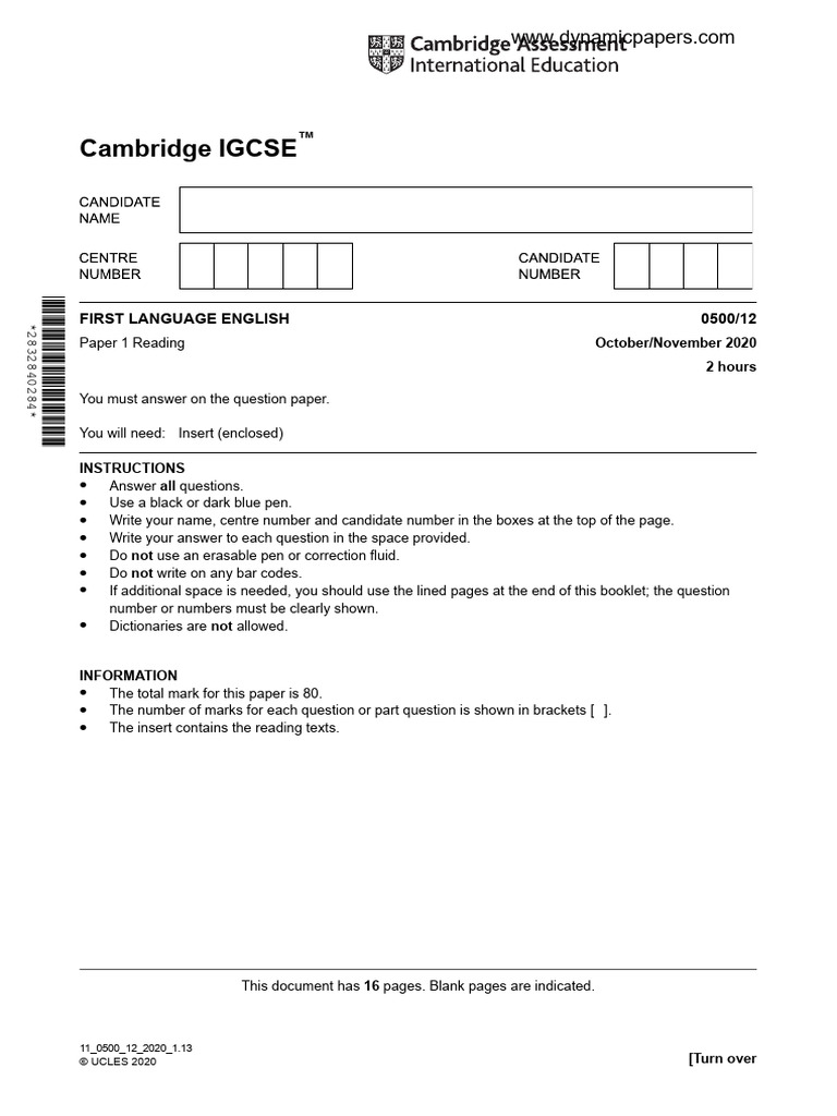 Cambridge IGCSE English Paper 1 Guide | PDF