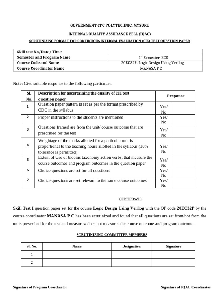 MOK LDV SKILL TEST 1 Yes or No | PDF