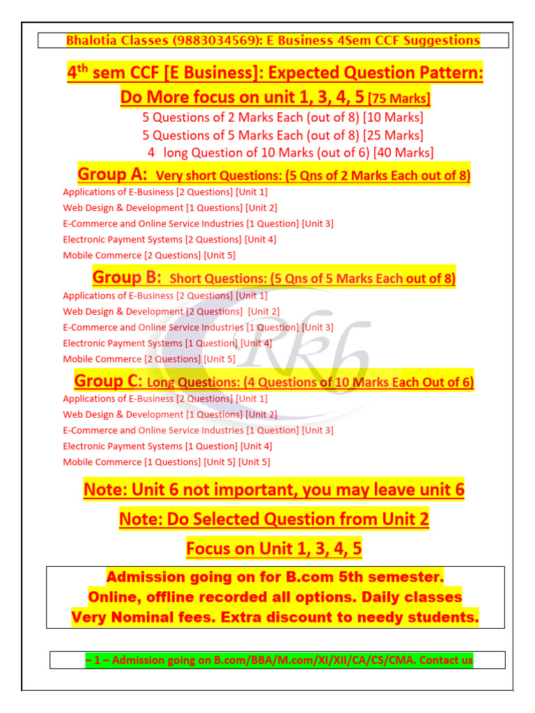 E-Business 4th Sem CCF Exam Guide | PDF | Service Industries ...