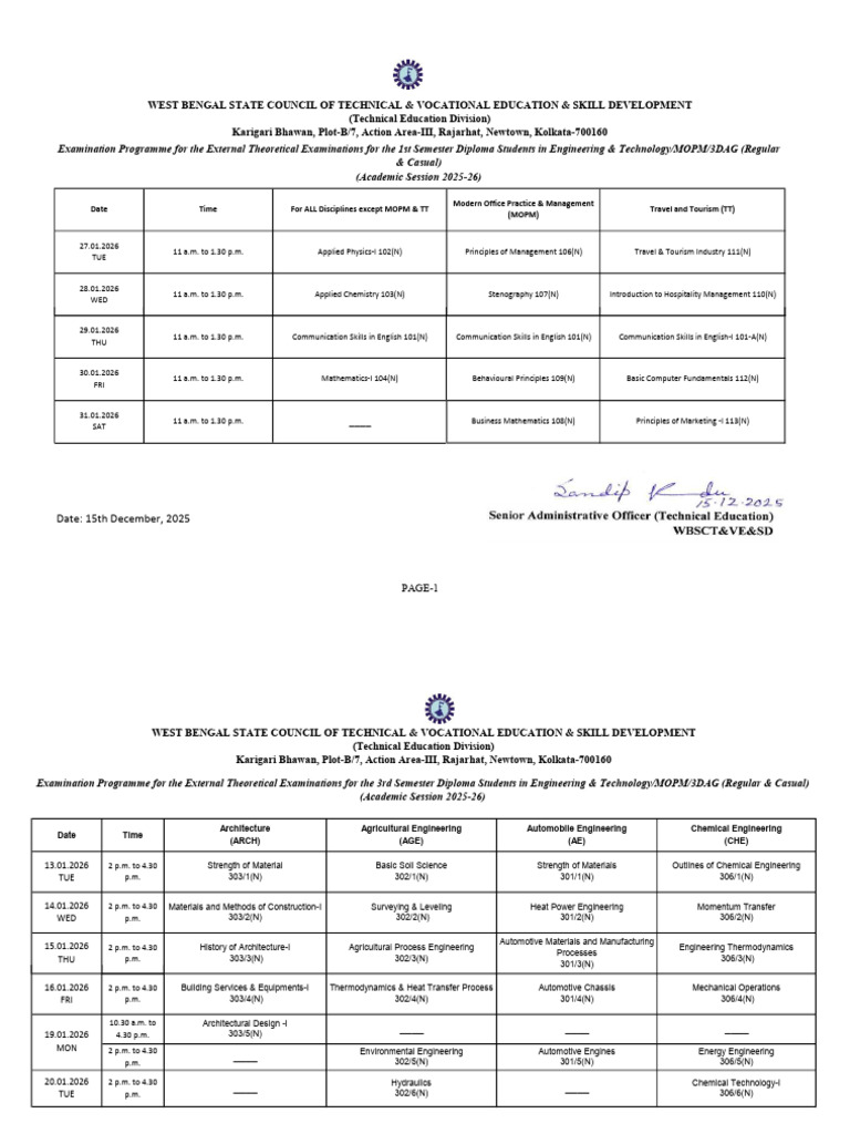 2026 Diploma Exam Schedule for Engineering | PDF | Engineering ...