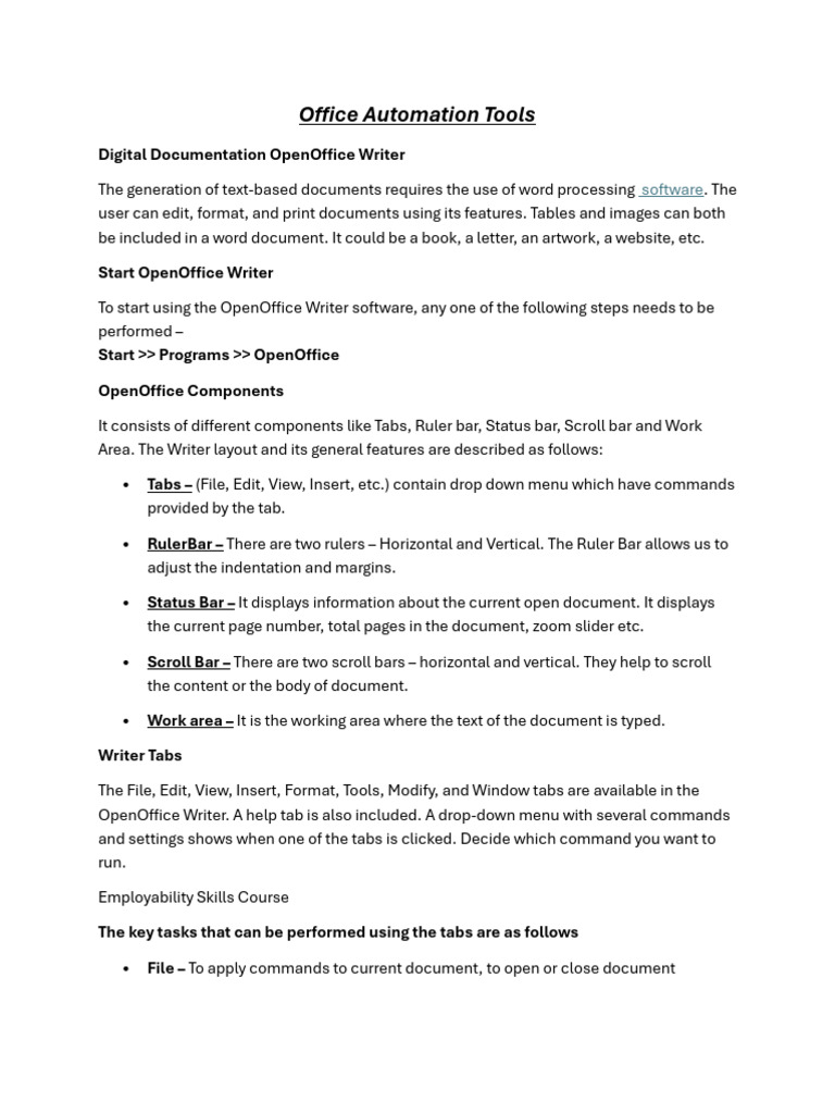 OpenOffice Writer Features Overview | PDF | Hyperlink | Letter Case