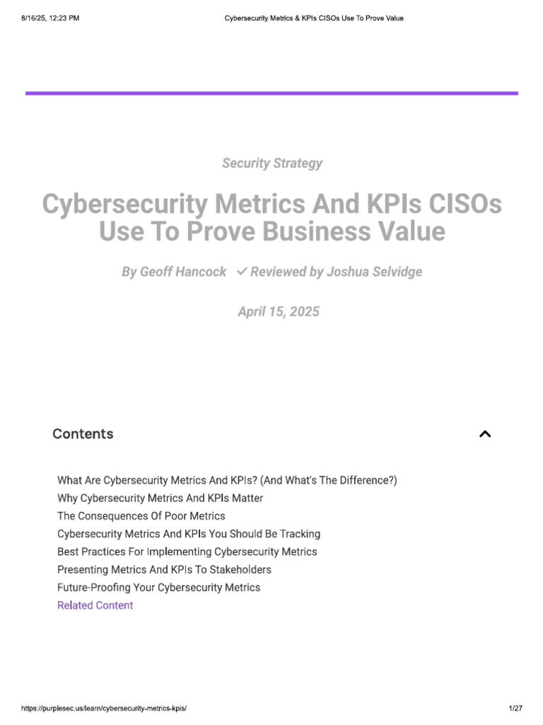 Security Met and Kpi | PDF