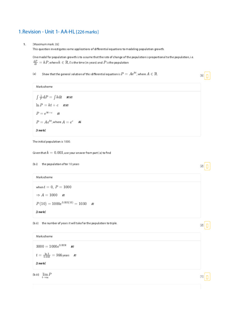 1.Revision - Unit 1- AA-HL - Markscheme | PDF | Arithmetic | Numbers