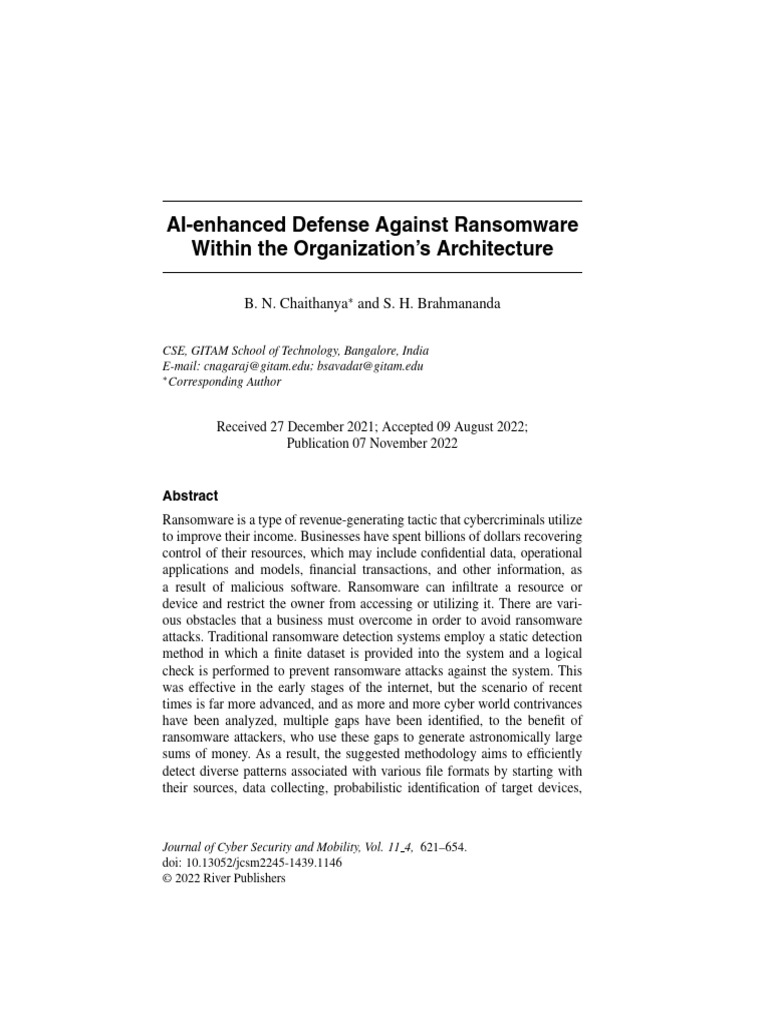 AI-Enhanced Defense Against Ransomware Within the | PDF | Ransomware ...