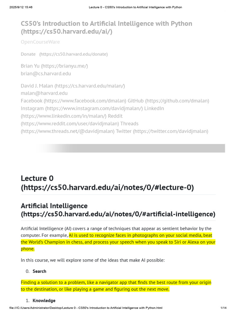 CS50 AI with Python: Course Overview | PDF | Artificial Intelligence ...
