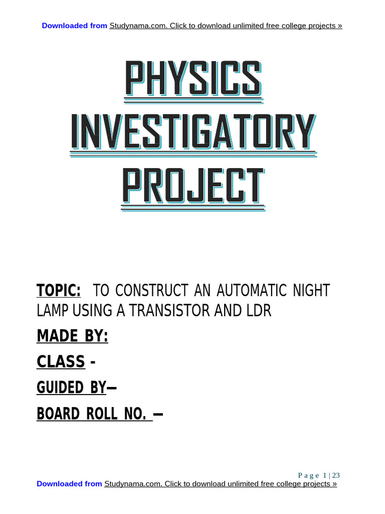 Automatic Night Lamp Project Guide | PDF | Semiconductors | Bipolar ...