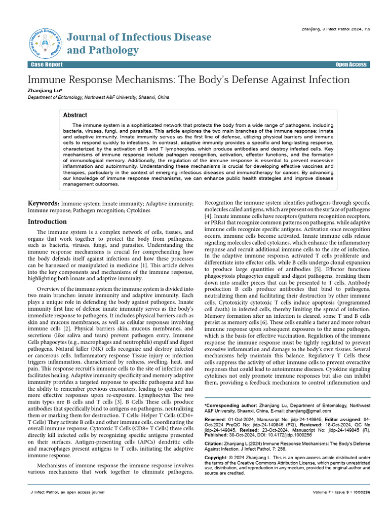 Immune Response Mechanisms The Bodys Defense Against Infection | PDF ...