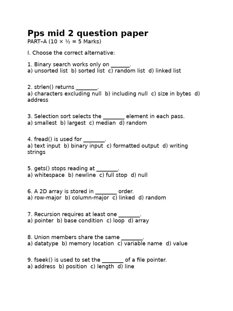 C Programming Exam Question Paper | PDF | String (Computer Science ...