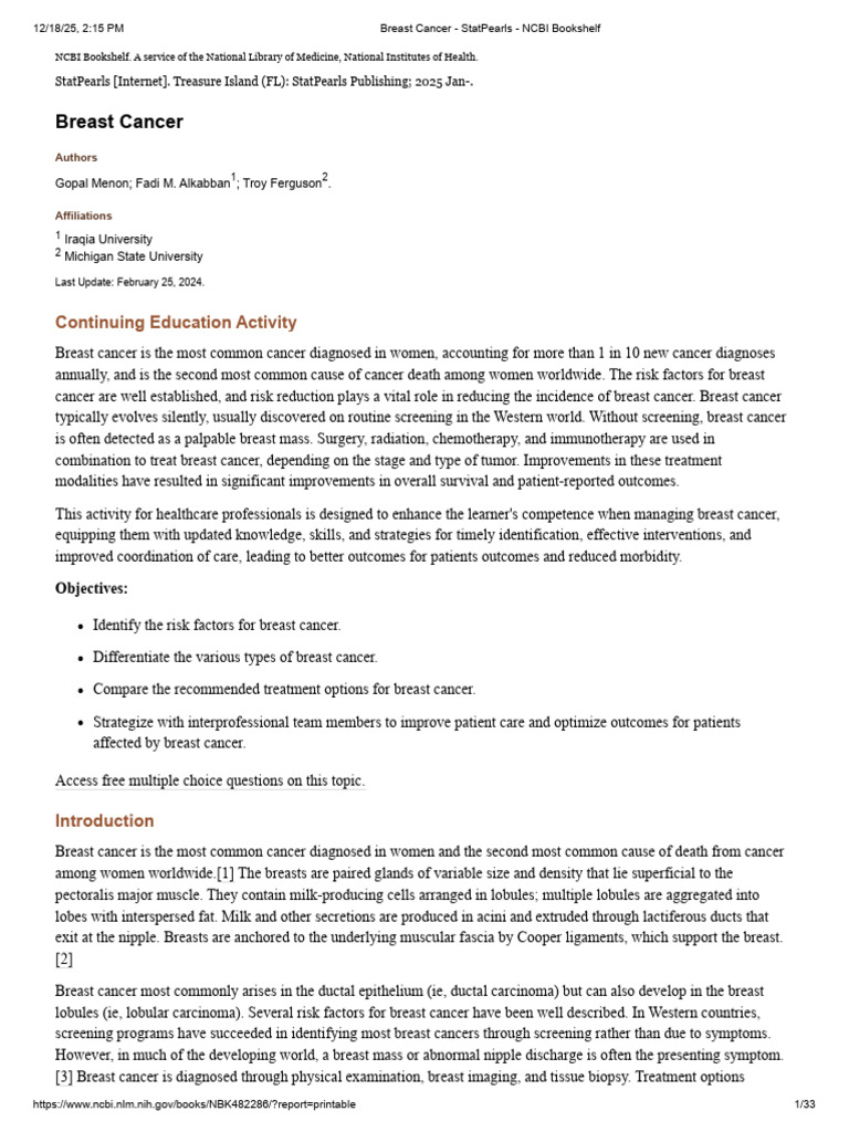 Breast Cancer Overview and Management | PDF | Breast Cancer | Cancer