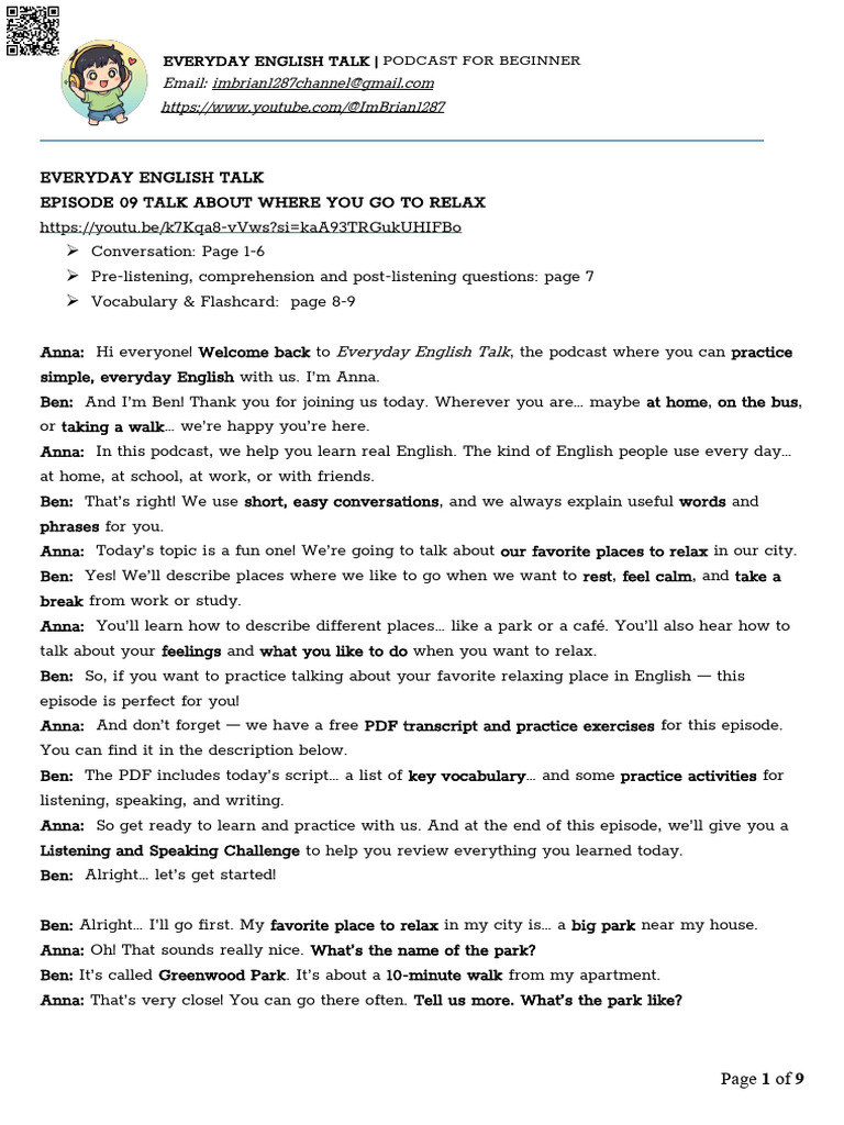 Everyday English Talk - 09 Talk About Where You Go to Relax | PDF ...
