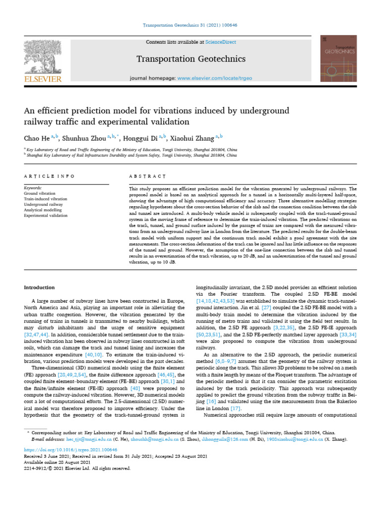 18an Efficient Prediction Model For Vibrations Induced by Underground ...