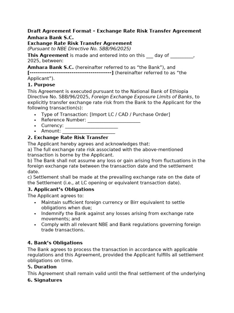 Exchange Rate Risk Transfer Agreement | PDF
