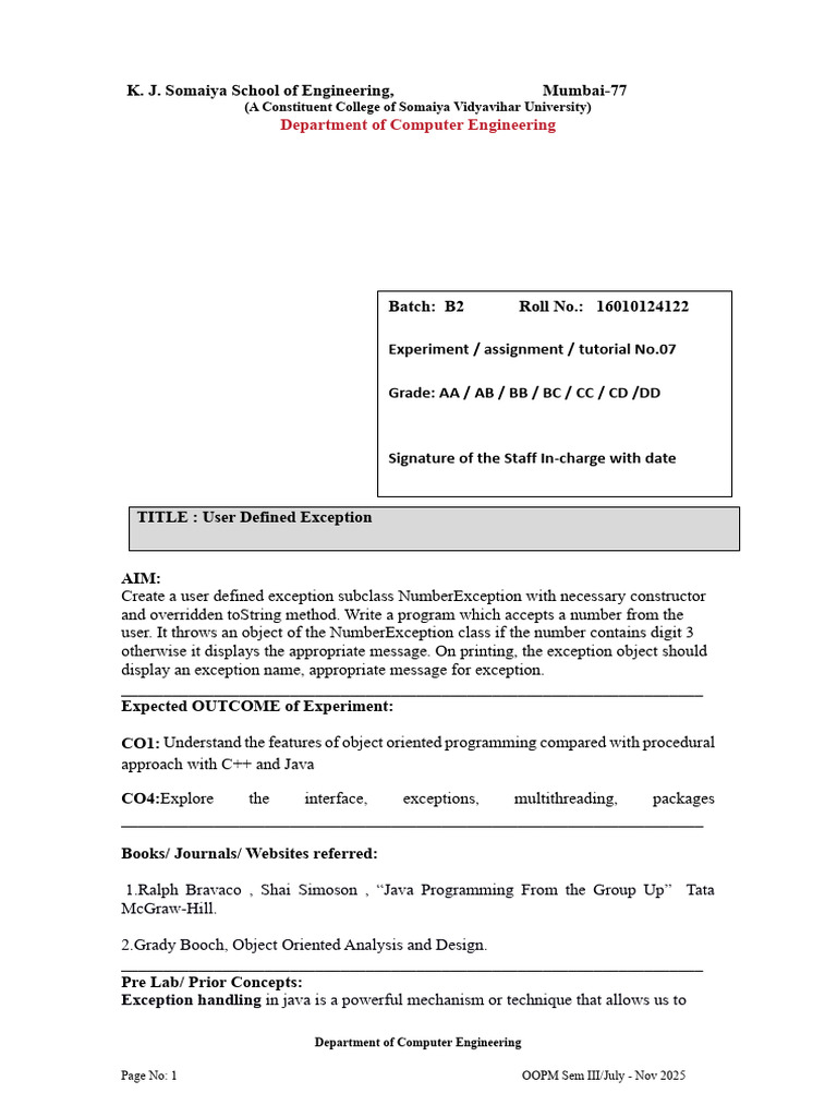 User Defined Exception in Java | PDF | Class (Computer Programming ...