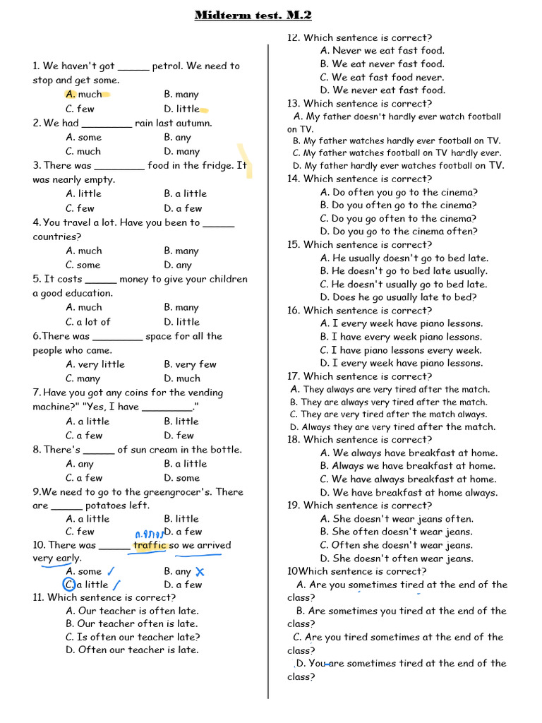English Grammar Midterm Test M.2 | PDF | Chess Theory | Chess