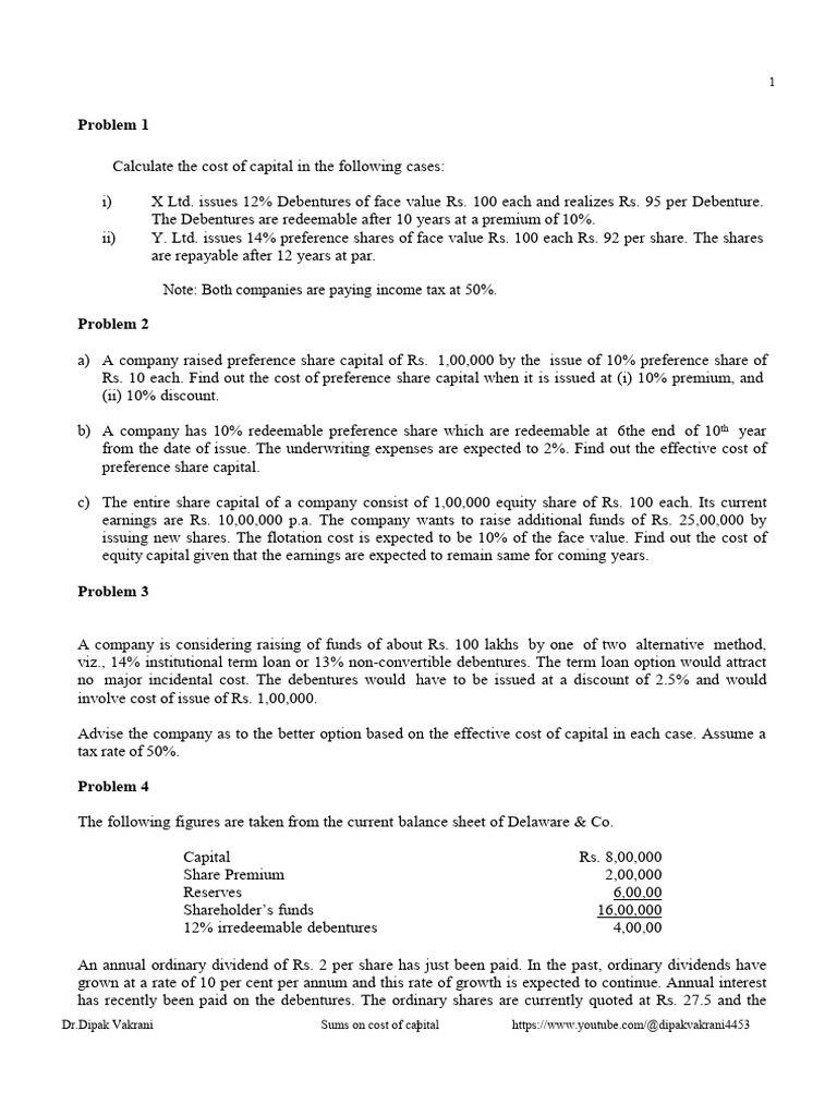Cost of Capital Calculations Guide | PDF | Cost Of Capital | Capital ...