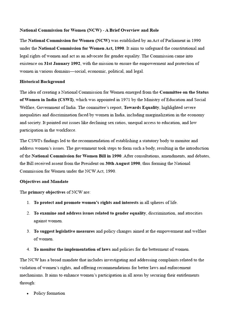 Overview of India's National Commission for Women | PDF | Woman ...