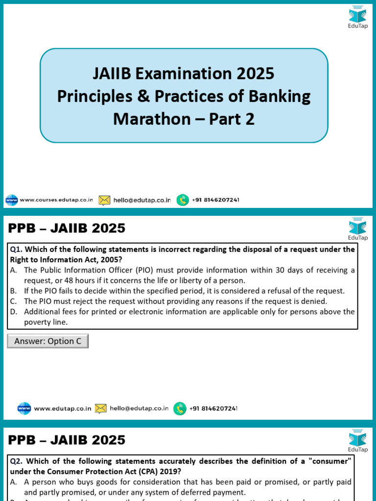 JAIIB 2025 Banking Exam Questions | PDF | Credit | Finance & Money ...