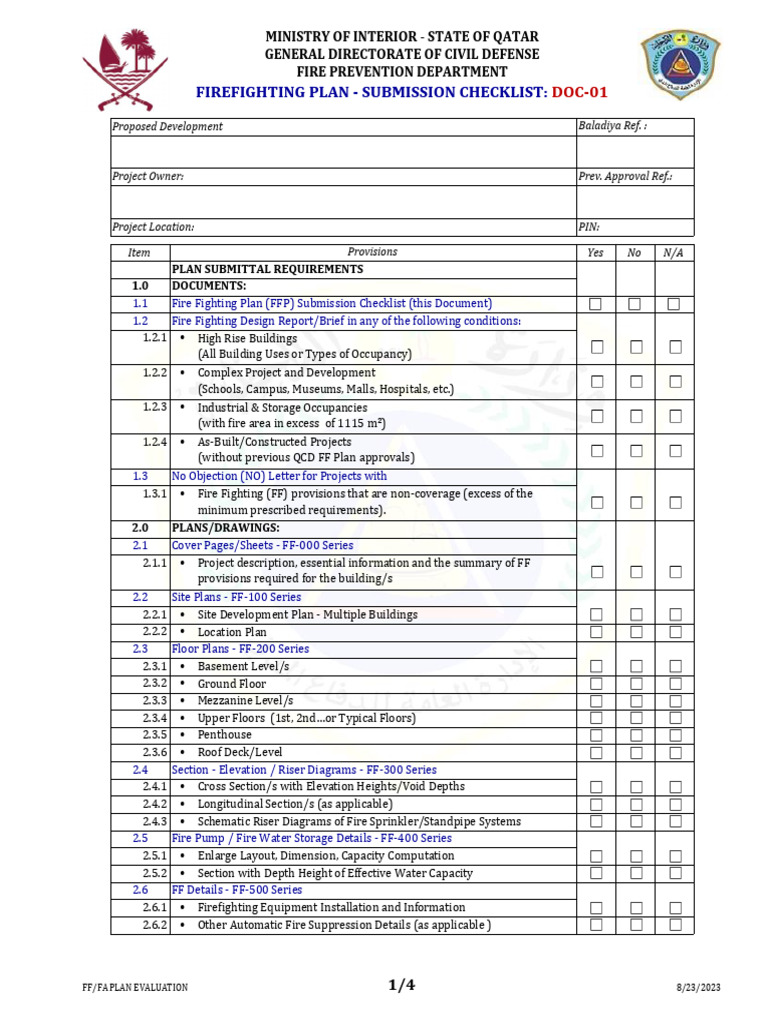 Qatar Firefighting Plan Checklist | PDF | Firefighting | Fire Sprinkler ...