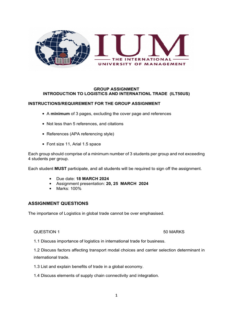 Logistics and International Trade Assignment | PDF