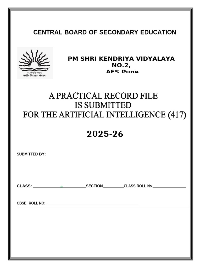 Class 10 AI Practical File 2025-26 | PDF | Computer Programming