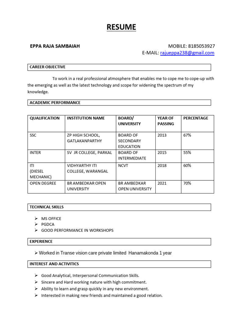 Resume of Eppa Raja Sambaiah | PDF