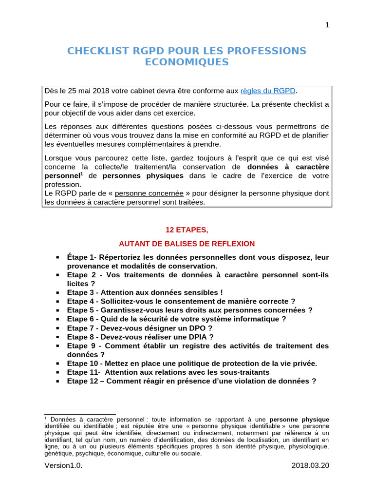 Checklist RGPD pour Professions Économiques | PDF | Vie privée et ...