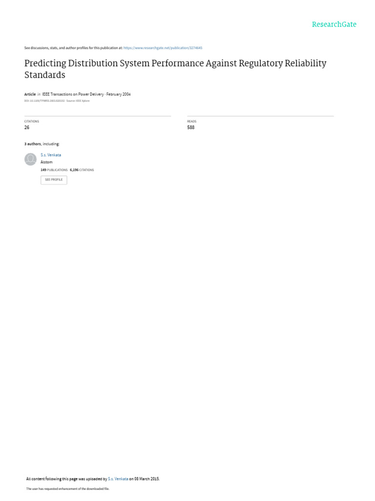 Predicting Distribution System Reliability | PDF | Reliability ...