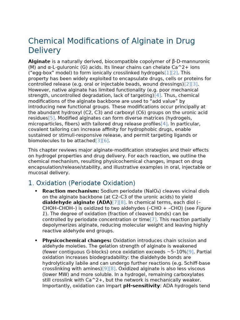 Chemical Modifications of Alginate for Drug Delivery | PDF | Cross Link ...