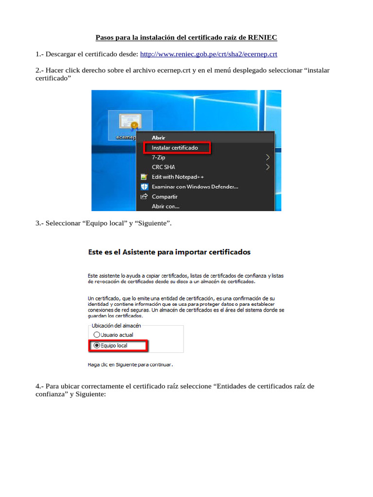 Instalar Certificado Raíz de RENIEC | PDF