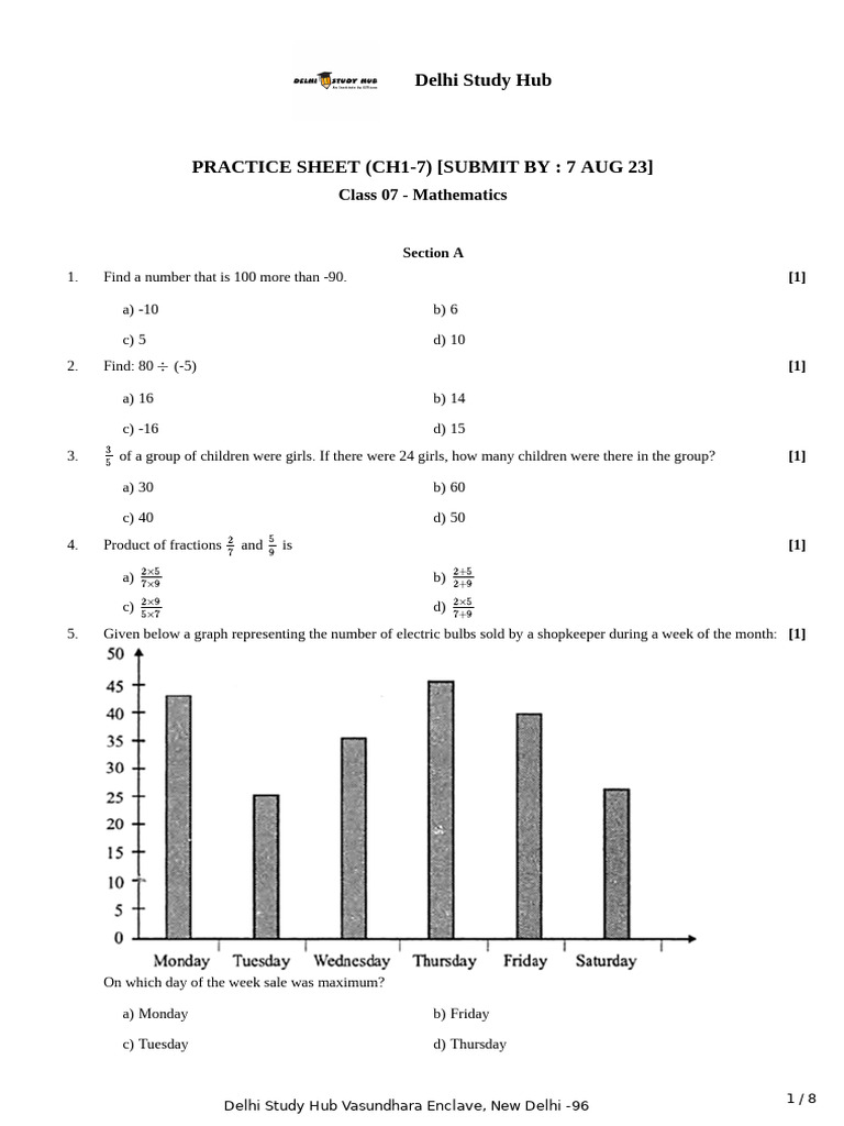 Class 7 Math Practice Sheet Delhi | PDF | Elementary Mathematics ...