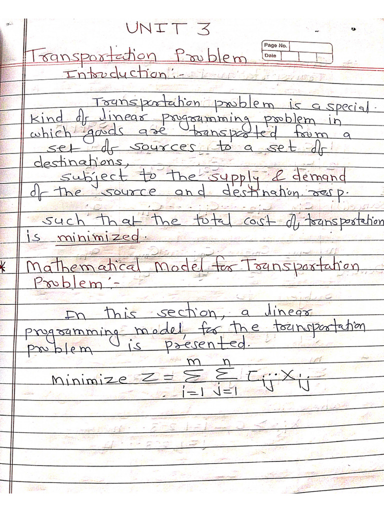 Introduction To Transportation Problem UNIT 3 | PDF