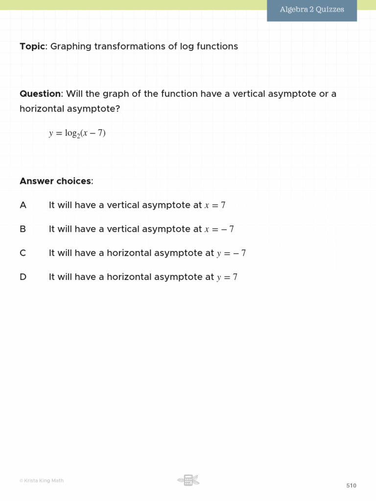 Log Function Graphing Transformations | PDF | Asymptote | Logarithm