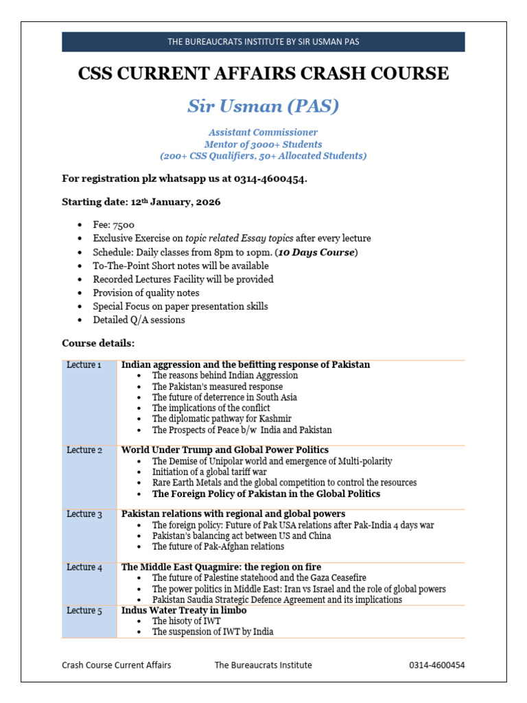 CSS Current Affairs Crash Course 2026 | PDF | Pakistan | Artificial ...