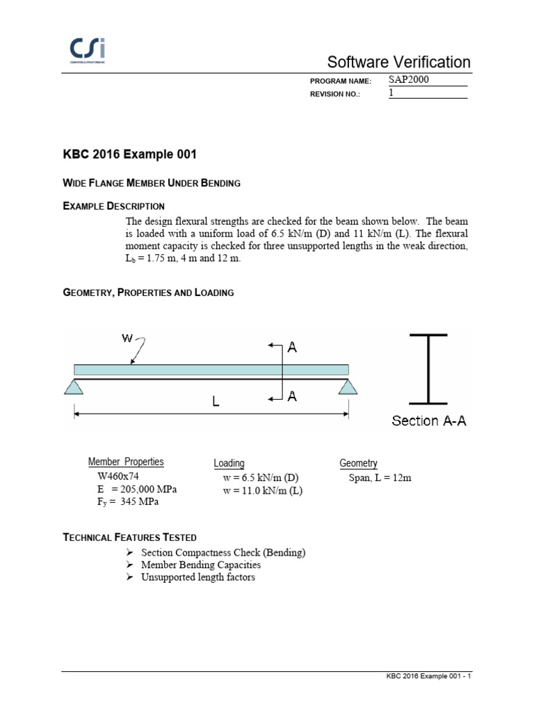 KBC 2016 Example 001 | PDF | Bending | Solid Mechanics