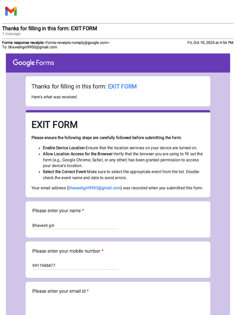 Exit Form Submission Confirmation | PDF