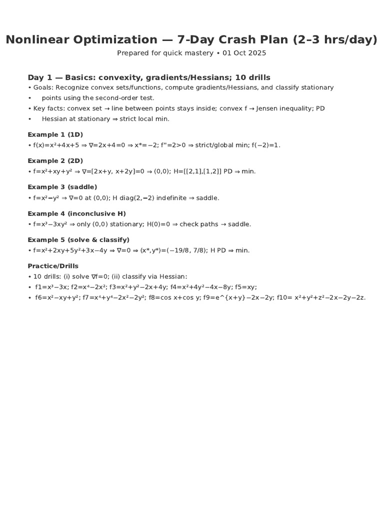 Nonlinear Optimization 7-Day Mastery Plan | PDF | Mathematical ...