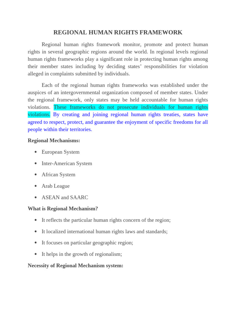 Regional Human Rights Framework Overview | PDF | Human Rights | Justice