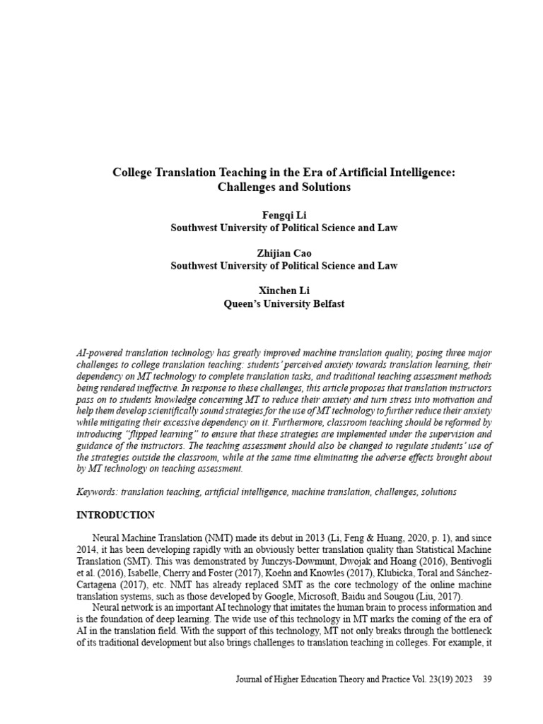 AI Challenges in College Translation Teaching | PDF | Teachers ...