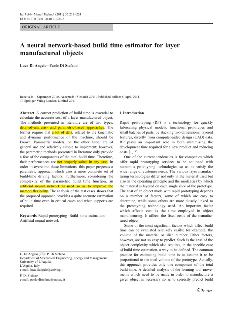 A neural network-based build time estimator for layer manufactured ...