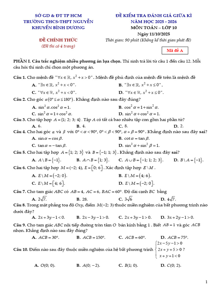 10 NKBD 11-10-25 ĐỀ A | PDF