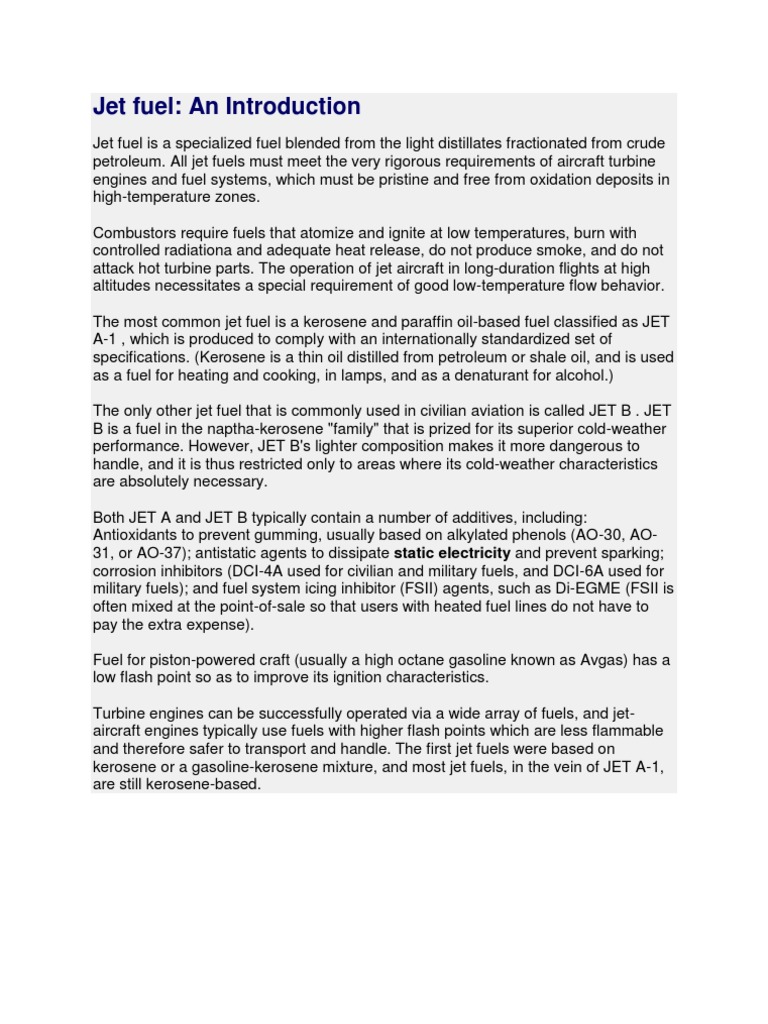 Jet Fuel Types and Specifications Guide | PDF