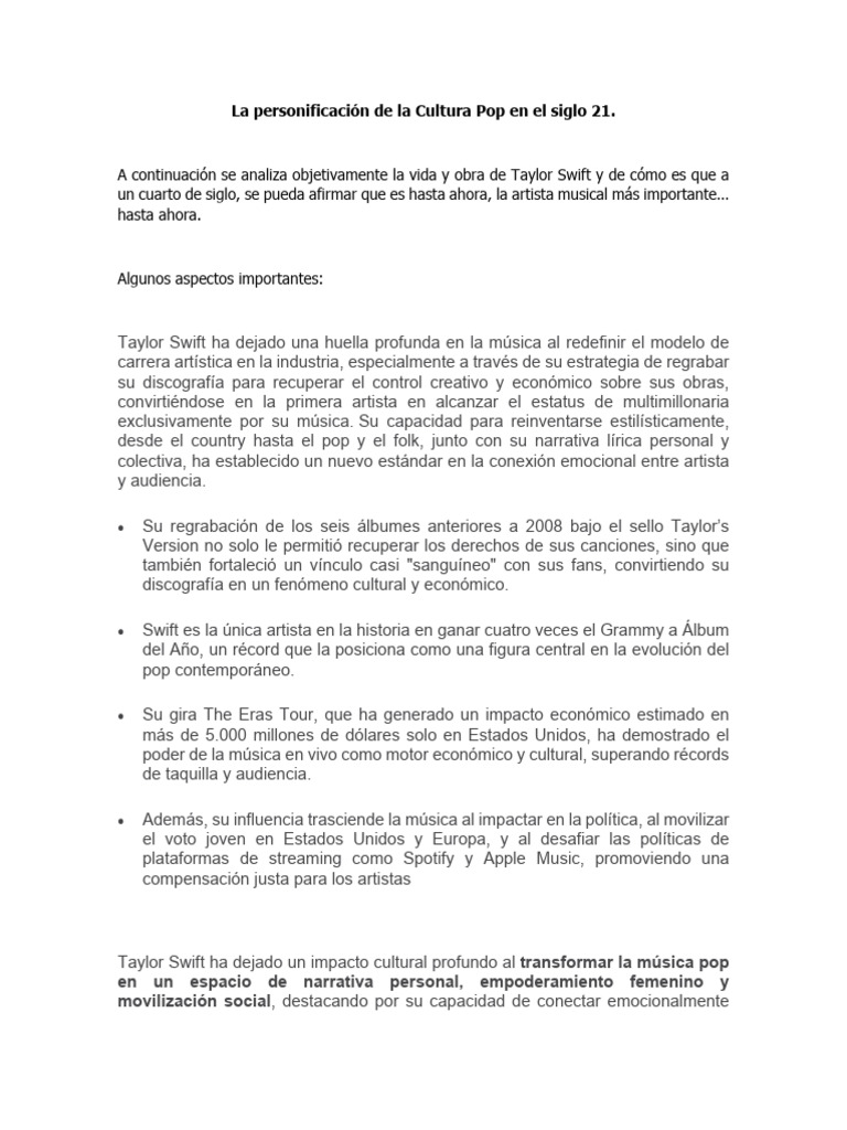 La Personificación de La Cultura Pop en El Siglo 21 | PDF | Taylor Swift