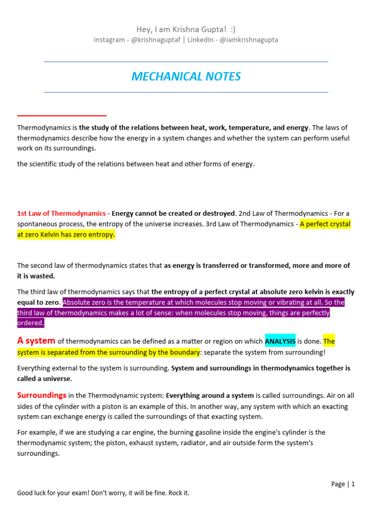 Thermodynamics Study Notes and Concepts | PDF | Thermodynamics | Heat